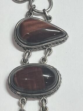 VTG Sterling Silver 925 Semi-precious Gemstone Bracelet 7” Red Tiger’s Eye 58 g